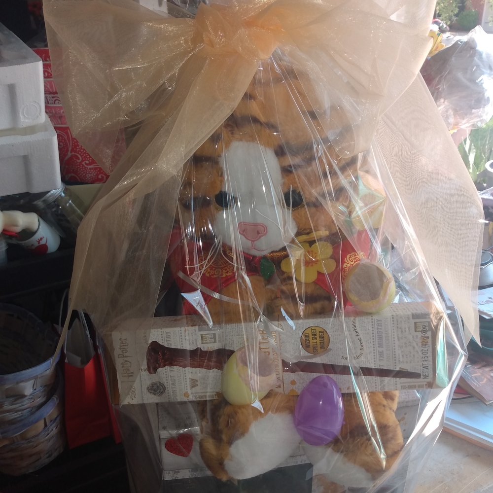 Plush Tiger Gift Set with Gold and Purple Accents